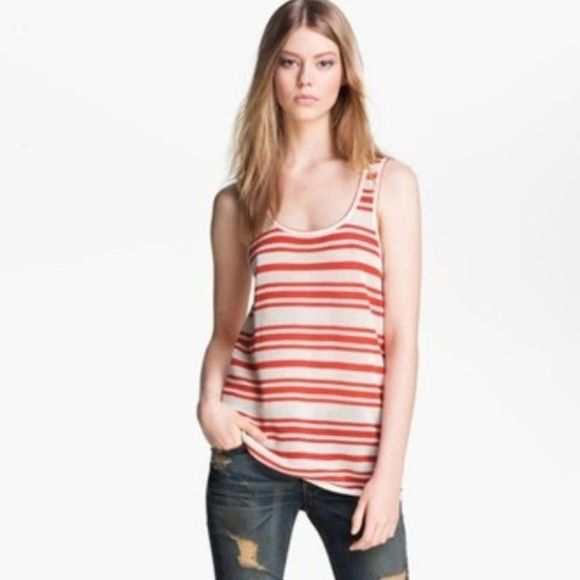rag & bone Kathie XS Red White Stripe Cotton Open Stitch Knit Tank Top - Picture 1 of 5